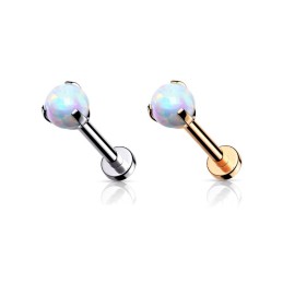 €Piercing labret 8mm doré ou argenté avec une opaline blanche, filetage interne 6,90€