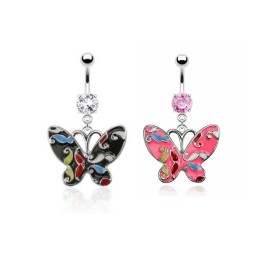 Piercing nombril  papillon ailes émail rose et moustaches 7.90€