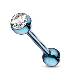 Piercing langue en titane  boules bleue et cristal blanc  7,35€