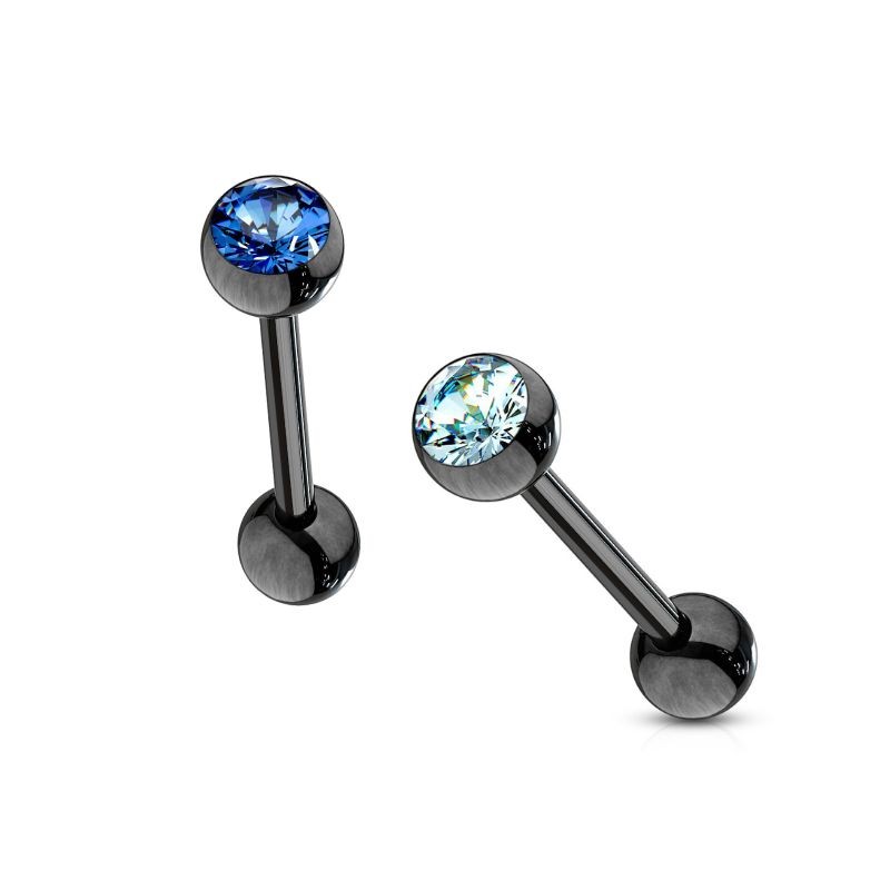 Piercing langue noir titane boule avec un cristal bleu7,70€