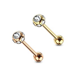 Piercing langue acier chirurgical doré ou or rose 7 cristaux6,80€