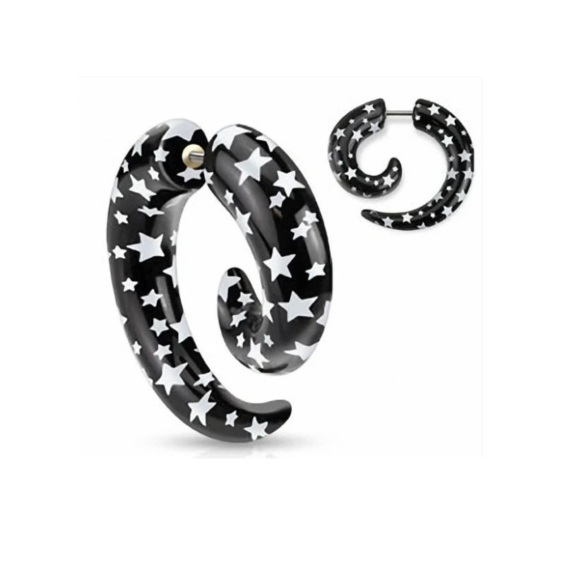 Faux piercing écarteur spirale noire et étoiles 4,50€