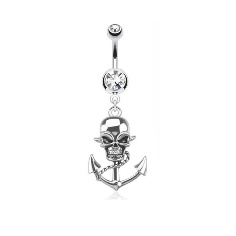 Piercing nombril pendentif ancre et tête de mort7,90€