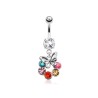 Piercing nombril pendentif papillon et cercle serti de zirconiums colorés6,90€