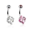 Piercing nombril acier chirurgical avec un zirconium blanc ou rose et une bille incrustée d'un cristal5,90€