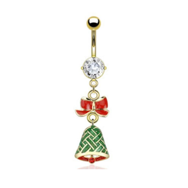 Piercing nombril doré décoration Noël  cloche et noeud. 10,9€