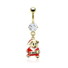 Piercing nombril pendentif doré ours de Noël cristal blanc 10,90€