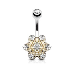 Piercing nombril doré  filigrame délicat et fleurs acier 8,60€