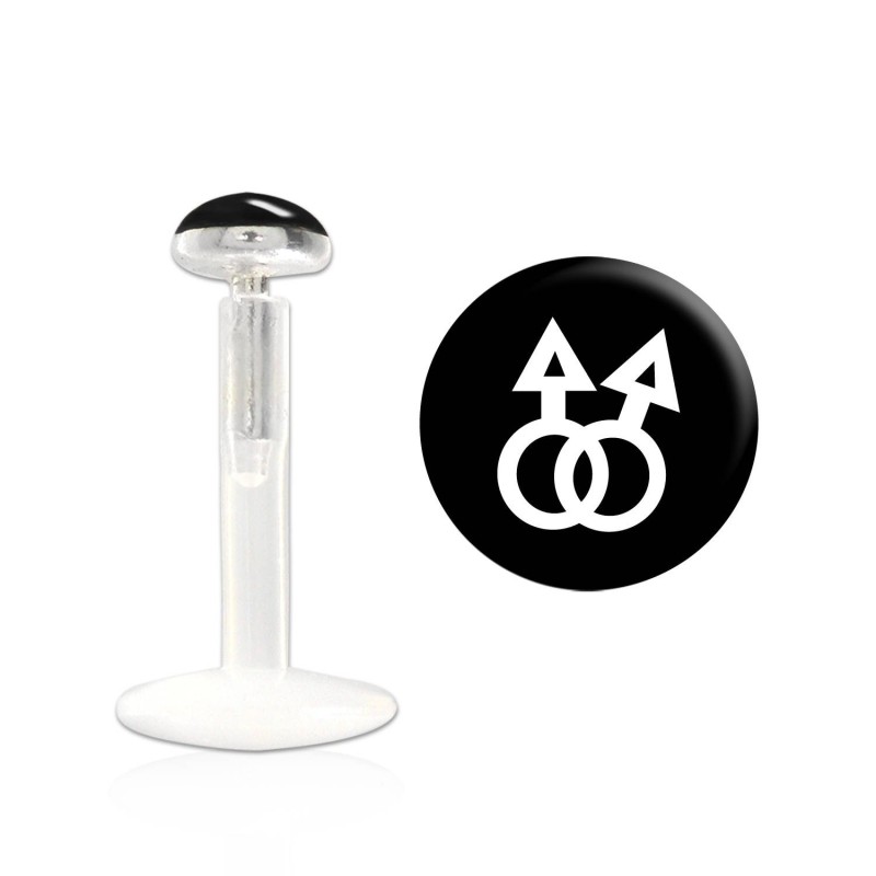 Piercing labret 6mm à 10mm symbole lui+lui, tige bioflex, tête de bijou acier 3,50€