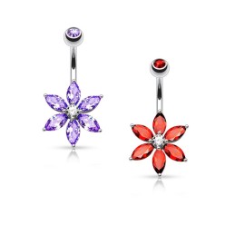 Piercing nombril banane avec une fleur de cristal rouge ou violet 6.90€