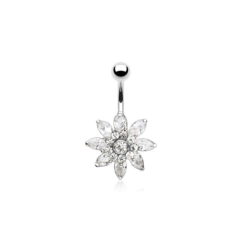 Piercing nombril  banane avec fleur en zirconium  7.50€