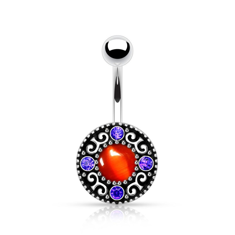 Piercing nombril vintage, cristal rouge fond bleu 6.50€