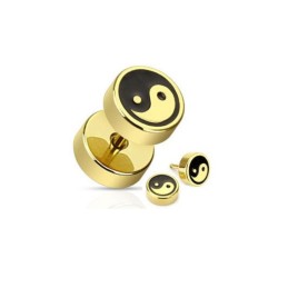 Faux plug oreille doré yin yang acier chirurgical 6.90€