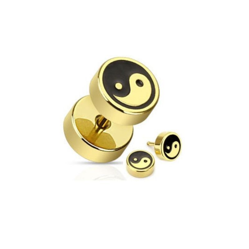 Faux plug oreille doré yin yang acier chirurgical 6.90€