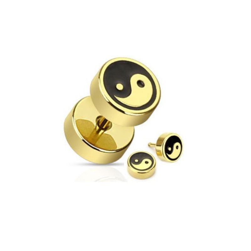 Faux plug oreille doré yin yang acier chirurgical 4.99€