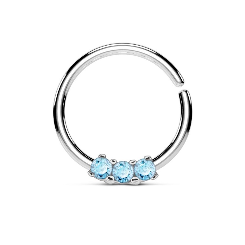 Piercing anneau 10mm avec trois zirconiums bleus NZ068B 5.70€