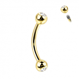 piercing d'arcade en titane doré, banane 8 mm boules avec cristal blanc 9,80€