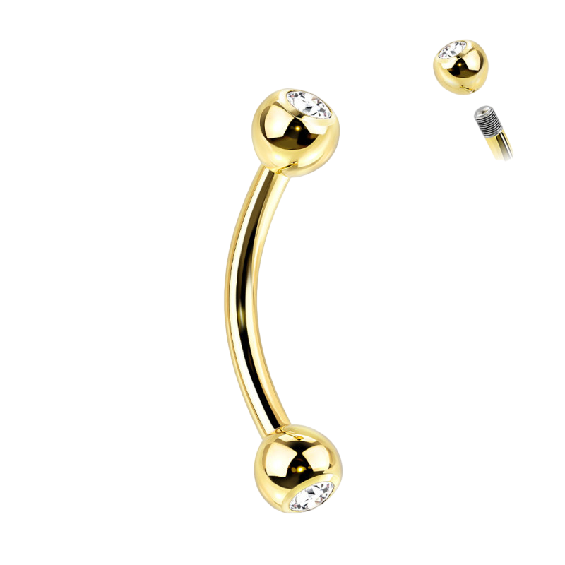 piercing d'arcade en titane doré, banane 8 mm boules avec cristal blanc 9,80€