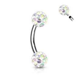 Piercing arcade 8mm avec boules 4mm pavées de cristaux aurore boréale  6.95€