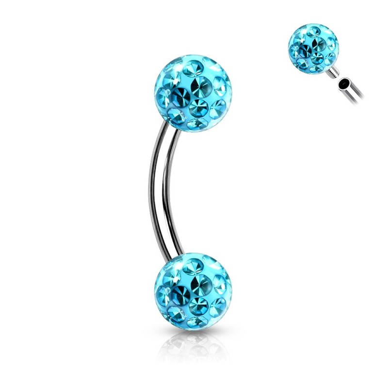 Piercing arcade 8mm avec boules pavées de cristaux bleus 6.90€