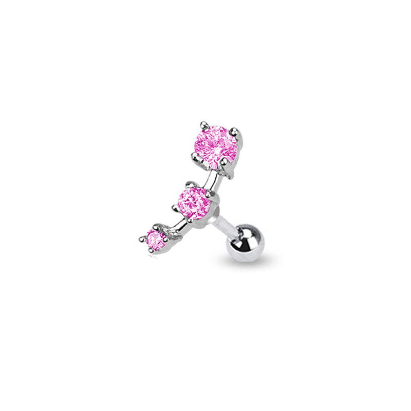 Piercing Cartilage, Tragus, Hélix avec 3 zirconiums roses 5.45€