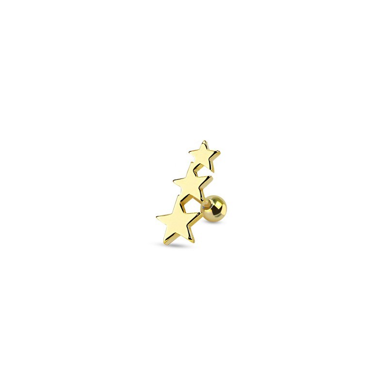 Piercing tragus 6mm trio d'étoiles acier chirurgical doré6.25€