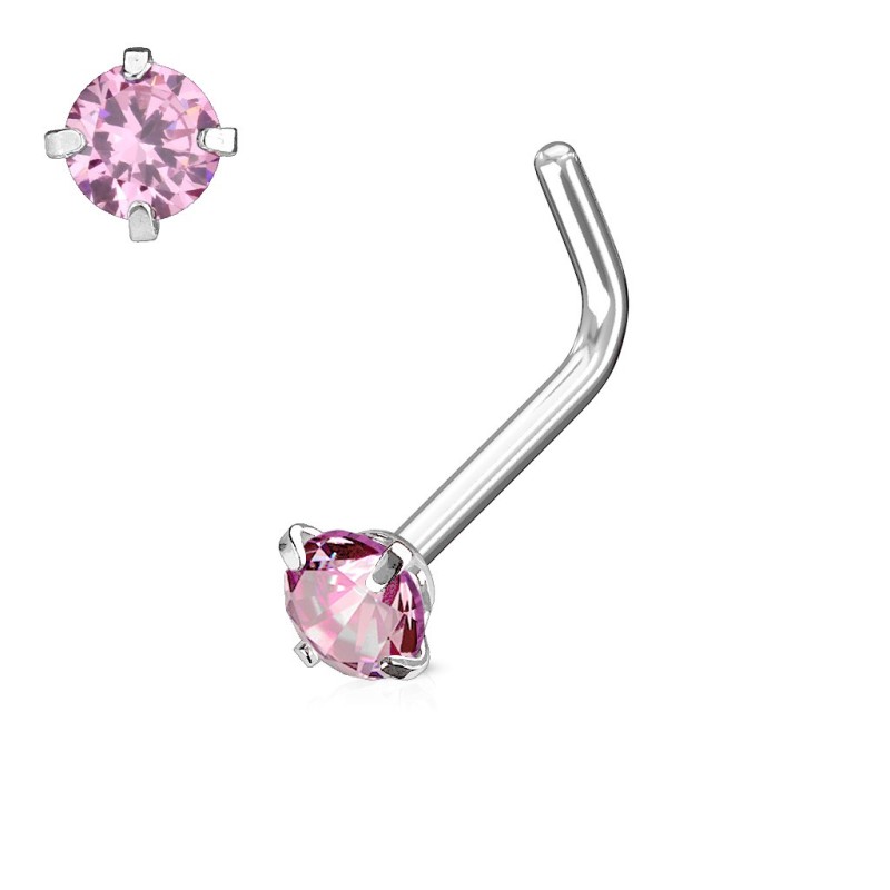 Piercing de nez coudé avec un zirconium rose de 3mm 5.35€