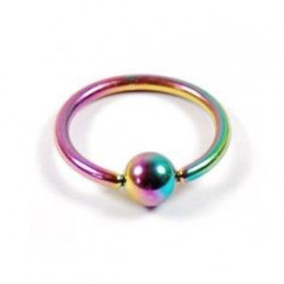 Piercing anneau 10 x 1,2mm acier chirurgical arc en ciel avec boule captive 5,90€