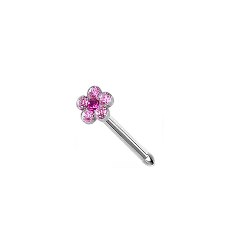 Piercing clou de Nez droit avec fleur en pierres de Zirconium rose5.80€