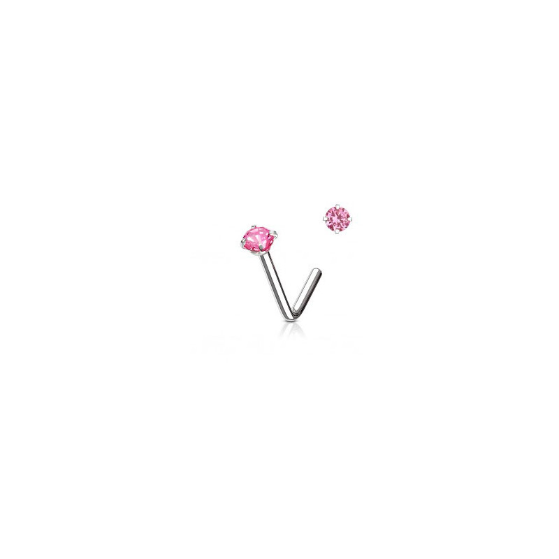 Piercing nez coudé avec cristal rose de 2mm serti 6,80€