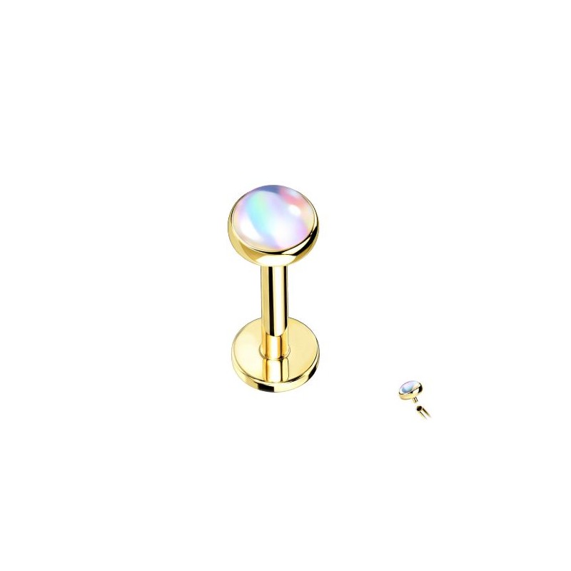 Labret 6mm ou 8mm doré avec une pierre blanche aux reflets nacrés 5,90€