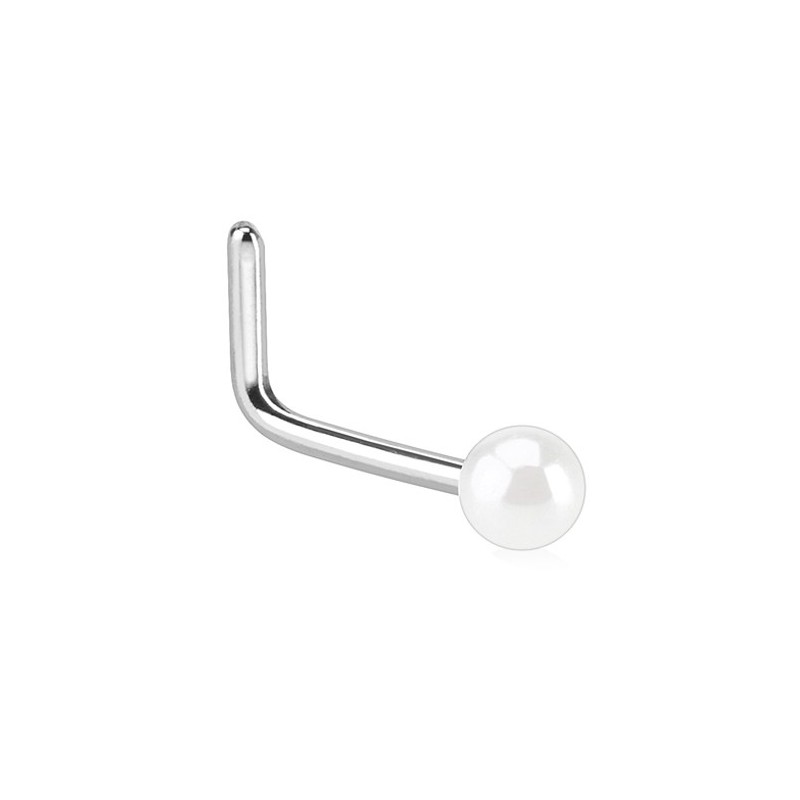 Piercing nez coudé 6mm avec perle nacrée blanche 5.10€