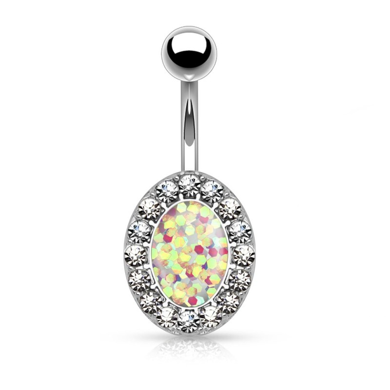 Piercing nombril vintage pierre opaline ovale blanche 6.99€