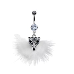 Piercing nombril avec un chien blanc pavé de strass et pompon 5.90€