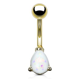 Piercing nombril doré avec une larme en opaline  de synthèse blanche 6.99€