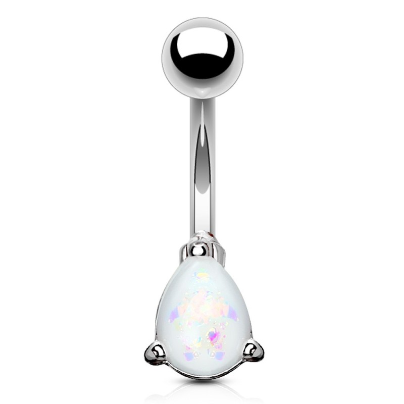 Piercing nombril banane larme en opaline de synthèse blanche 6.99€