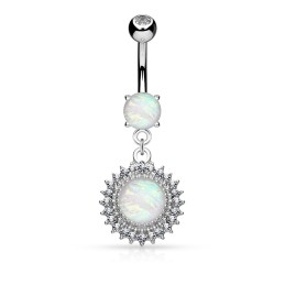 Piercing nombril pendentif bouclier tribal avec une opaline blanche 8.90€