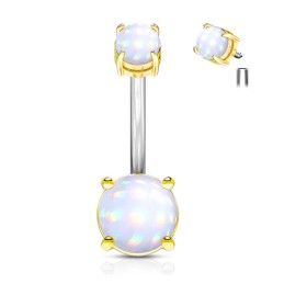 Piercing nombril doré banane avec pierre époxy blanche lumineuse  6.90€