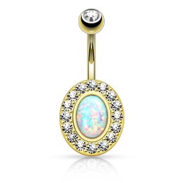 Piercing nombril plaqué or 14 carats avec une opaline ovale blanche 13.50€