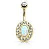 Piercing nombril plaqué or 14 carats avec une opaline ovale blanche 13.50€
