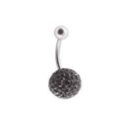 Piercing nombril banane acier chirurgical et boule couverte de cristaux noirs 5.80€