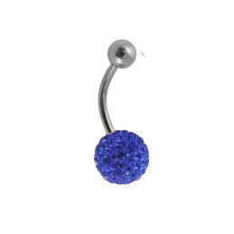 Piercing nombril banane acier chirurgical et boule couverte de cristaux bleu roi 5.80€