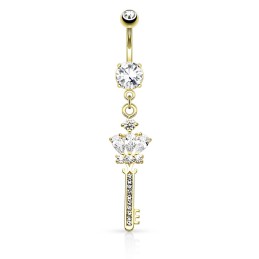 Piercing nombril clé dorée et zirconiums blancs 8.99€