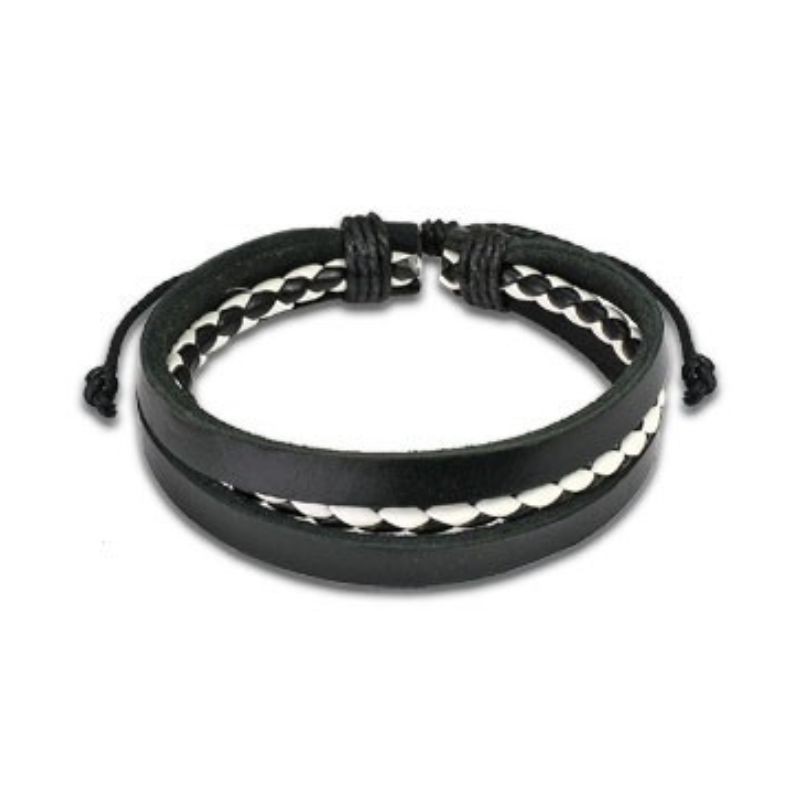 Bracelet homme cuir tressé noir et blanc 7,90€