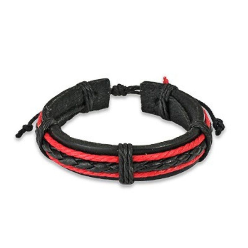 Bracelet réglable homme cuir tressé rouge et noir 6,90€