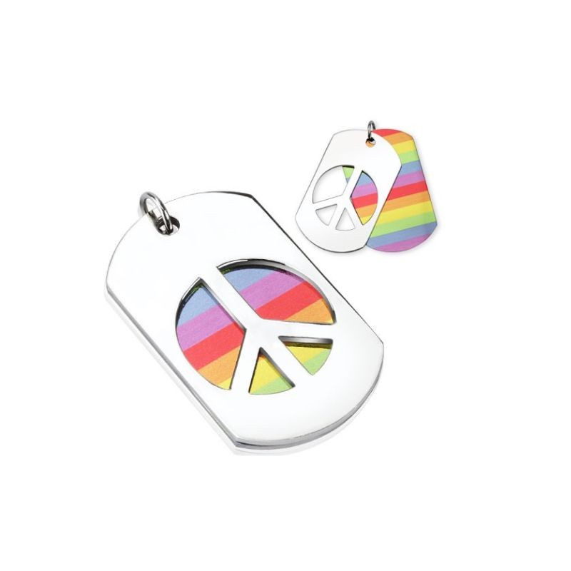 Pendentif acier plaque double peace and love et arc en ciel 8.99€