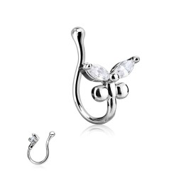 Faux piercing anneau de nez avec un papillon et des zirconiums 6,90€