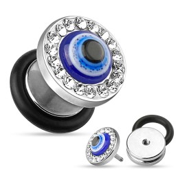 Faux piercing plug, œil de la chance bleu et blanc 5,85€