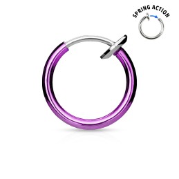 Faux anneau 10mm à clip acier anodisé violet, nez, oreille, lèvre 3.25€