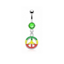 Piercing nombril pendentif Peace and Love rasta cristal vert  6.90€